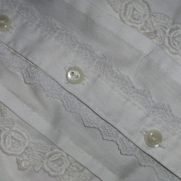 GUNNIES San Francisco Blouse Cream Off White Button Up Lace Ribbon High Collar - Picture 9 of 14
